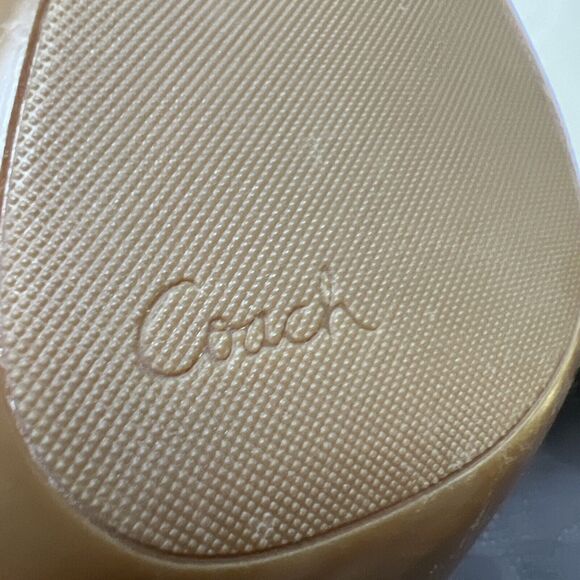 Coach Salma Round Toe Pumps SZ 9.5B Tan Patent Elegant High Heels Shoes Preppy - Picture 9 of 15